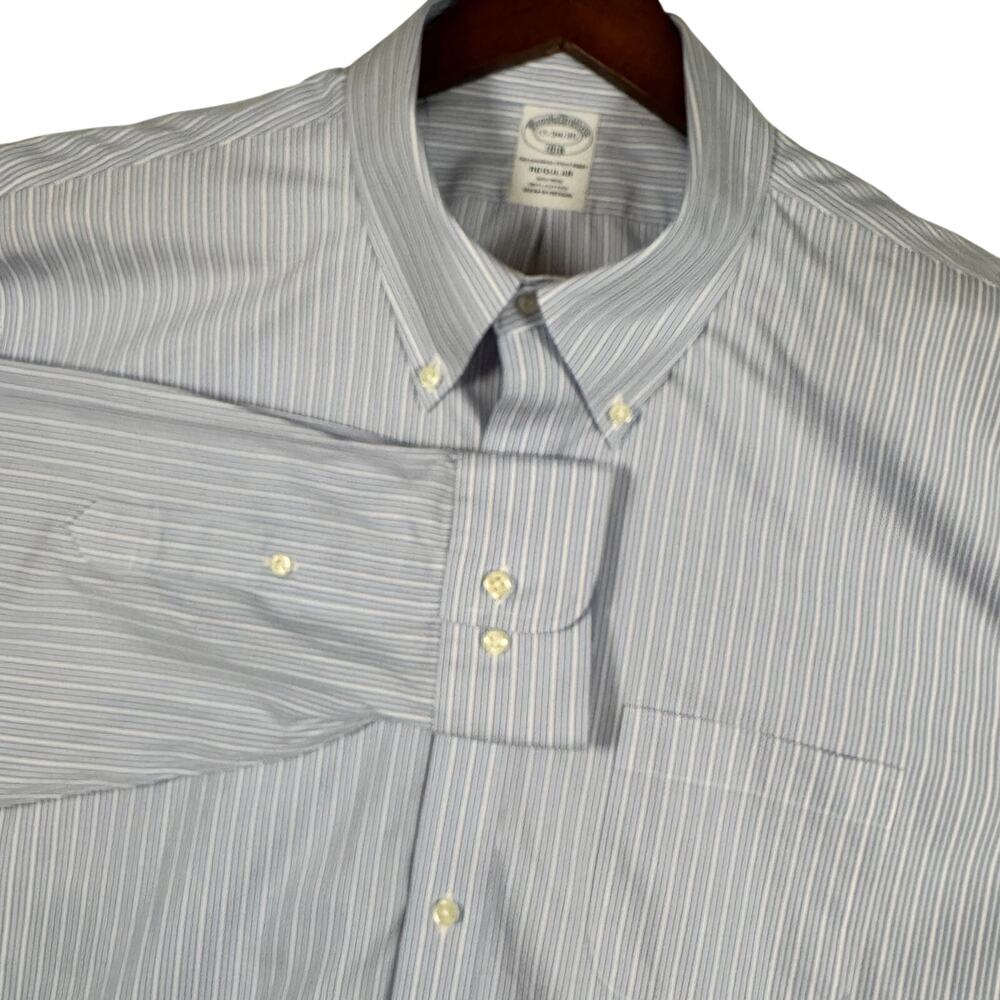 Brooks Brothers Men’s 17-34/35 1818 Button Down Shirt Blue Striped Non-Iron EUC